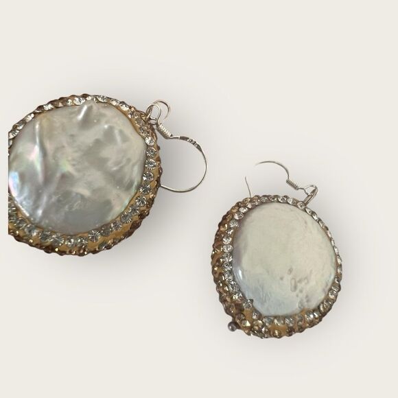 Large round pearl earrings silver stamped .925 - Picture 5 of 6